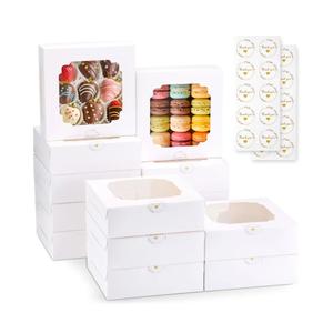 20-Pack Bakery Boxes with Window, 8"x8"x2.5" White Treat Boxes for Dessert, Cookie, Chocolate Strawberry, Donut and Pastry