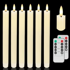 Flameless Taper Candles with Two Rmote, 9.6" Real Wax Battery Operated Candles with 3D Wick, 6 Pack Led Flickering Candlesticks, Electric Candle for Home, Wedding, Party, Decor, Ivory