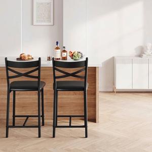GarveeHome 26in Bar Stools Set of 2, BarStools with Back, Support 300LBS Black Barstools with Padded Seat,Thick Upholstered Cushion, Dining Chairs for Kitchen Island, Bar, Dining Room