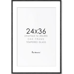 24x36 Black Picture Frame, Black Poster Frame 24x36, Solid Oak Wood Frame 24 x 36 Frame, 24"x36" Picture Frame with Tempered Glass, 24x36 Frame Matted to 20x30, 24x36 Art Frame for Home Decor (24x36 - 1P)