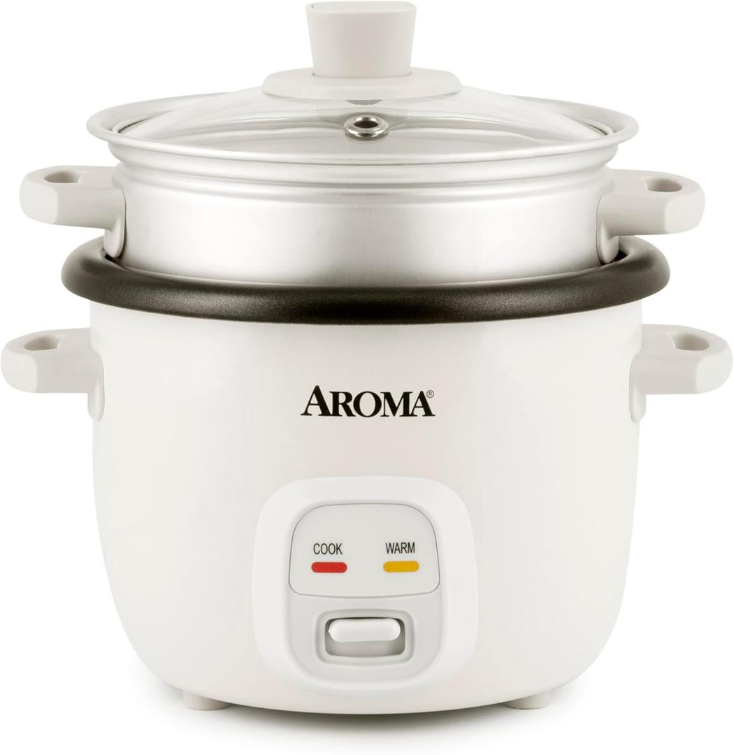 AROMA Rice Cooker, 2-Cup (Uncooked) / 4-Cup (Cooked), Steamer, Grain Cooker, Soup Maker, Oatmeal Cooker, Auto Keep Warm, 1 Qt, White, ARC-302-1NG