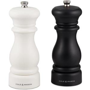 Cole & Mason Southwold Classic Salt & Pepper Mill Gift Set - Salt and Pepper Grinders with a Matte Finish - Adjustable & Refillable Mills - Hand Wash Kitchen Tool - Black/White