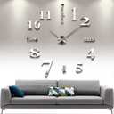 DIY Wall Clock Modern Large 3D Frameless Wall Clock Mirror Stickers Decor Home Office Living Room Bedroom Coffee Hall Bar Wall Decoration, Silver