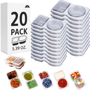 20 Sets Reusable Snack Containers Double Compartment Snackle Box Container with Lids - Leak-Proof BPA-Free Food Storage, Condiments Portion Control Dip Cups for Kids School Lunches, Meal Prep, Takeout (Transparent 20-pack)
