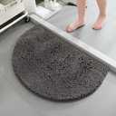 Semicircle Absorbent Bathroom Rug Thickened Soft Chenille Non-Slip Floor Mat Machine Washable Mat Dries Quickly Shaggy Foot Pad for Bedroom Living Room (Dark Gray, 15.7-23.6in)