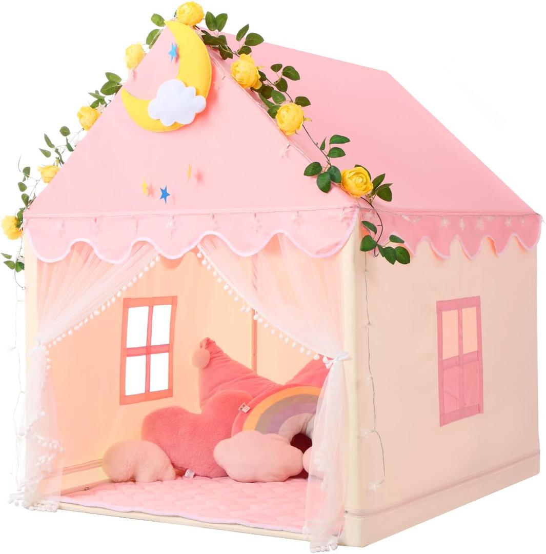 Wilwolfer Kid Tent with Mat, Star Lights - Kids Play Tents for Toddlers Kids Tents Indoor Playhouse - Princess Tent for Girls Toy House Gift (Pink with Mesh) Wilwolfer Kid Tent with Mat, Star Lights - Kids Play Tents for Toddlers Kids Tents Indoor Playhouse - Princess Tent for Girls Toy House Gift (Pink with Mesh)