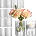 ComSaf Glass Cylinder Vases Pack of 12, Clear Ribbed Bud Vases for Centerpieces Weeding Decoration, 6 inch Tall Clear Flower Vases in Bulk, Hurricane Candle Holder for Party Home Decor