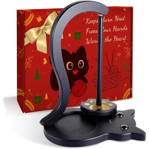 Black Cat Yarn Holder for Crocheting, Wooden Crochet Yarn Holder Magnetic Yarn Spinner with Accessories Storage Anti-Slip Pads,Yarn Ball Holder Crochet Gift for Knitting Lovers with Gift Box Packaging