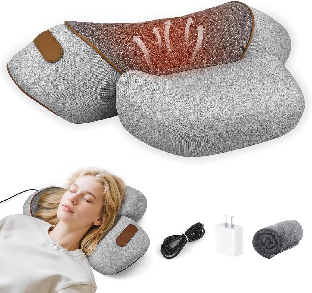 3-in-1 Neck Massager Pillow with Heat, Massage & Stretcher, Traction Massager for Neck Hump, Shoulder & Muscle Relaxation, Pain Relief & Cervical Support, Ideal Gift for Women & Men (Gray)