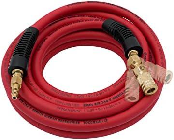 INTERTOOL 25ft Hybrid Air Compressor Hose, 3/8” Diameter, Lightweight Flexibility, Ultra-Durable Reinforced Lining, All-Weather Kink Resistance, 1/4” MNPT, Brass Fittings PT08-1781