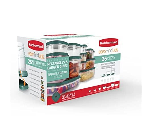 Rubbermaid Easy Find Lids Food Storage Containers, Blue Spruce, 26 Piece Set