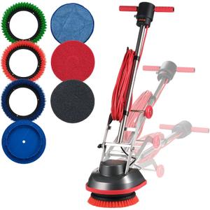 VEVOR Commercial Floor Scrubber Machine, Heavy Duty Floor Cleaner Polisher with 2 Wheels, Professional Electric Carpet Buffer, Max 1900 RPM, 43 FT Cord, 3 Pads & 3 Brushes - All Floor Surfaces