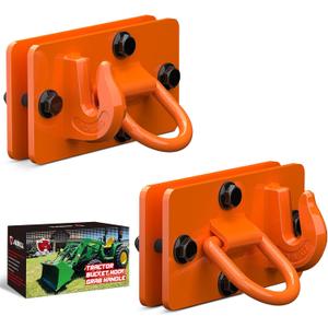 2 Pack Tractor Bucket Hooks with Tie Down Ring, Grade 70 Forged Steel Bolt On Grab Hook Tow Hook Mount with Backer Plate, Work Well for Tractor Bucket, RV, UTV, Truck, Max 15,000 lbs Orange