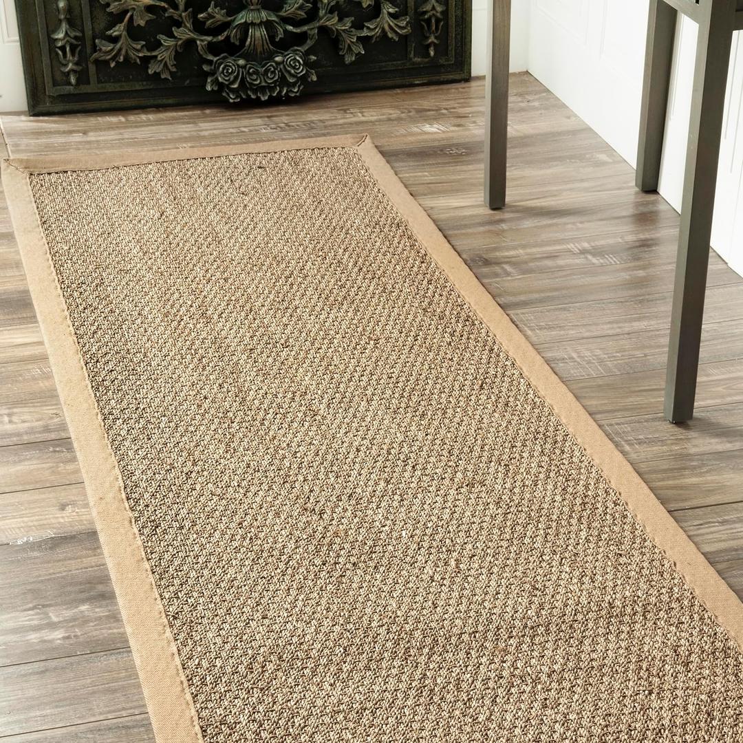 nuLOOM 2x6 Elijah Seagrass Area Rug, Beige, Solid Farmhouse Style, Cotton Bordered, Basketweave, Natural Fiber, For Bedroom, Dining Room, Living Room, Hallway, Office, Kitchen, Entryway (2' x 6', Elijah Beige)