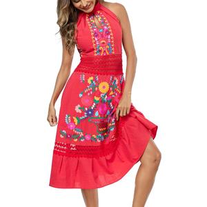 Mexican Dress Embroidered Casual Halter Off Shoulder Maxi Cocktail Dresses Sexy Dress for Women Date Night, XXL