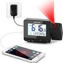 SMARTRO Digital Projection Alarm Clock for Bedrooms with Indoor Thermometer Hygrometer, USB Charger, Bedside Projector, Travel, AC and Battery Operated