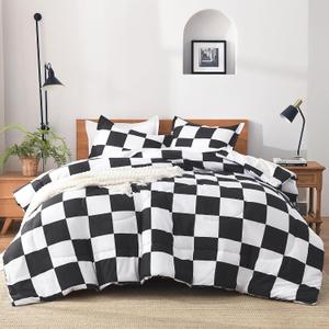 Andency Checkered Comforter Twin(66x90Inch), Black White Plaid Gingham Bed Set for Teen Boys Kids, Lightweight Polyester Geometric Preppy Bedding, 2 Pieces