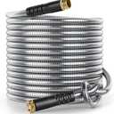 Stainless Steel Garden Hose 10 ft, Flexible Metal Water Hose 10ft with 3/4'' Crush Resistant Solid Brass Fittings, Heavy Duty, No Kink & No Tangle, Lightweight, Durable, Easy to Coil (Silver)