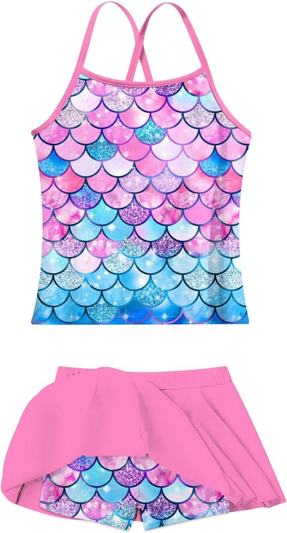 Girls Tankini Swimsuit Two Piece Bathing Suit with Adjustable Strap, 12 Years