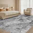 Tortania Washable 9x12 Area Rug for Living Room: Modern Abstract Neutral Large Soft Thin Rugs - Non Slip Indoor Carpet for Bedroom Dining Room Office Nursery Home Floor Decoration - Grey
