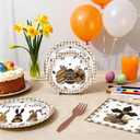 Avezano 96 pcs Easter Plates and Napkins Disposable Happy Easter Paper Plates Dinnerware set Buffalo Plaid Brown Bunny Eggs Tableware Serves 24