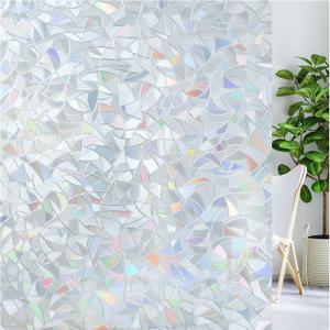 LUTE Window Privacy Film, Rainbow Window Flim, 3D Decorative Stained Glass Cling, Non-Adhesive Vinyl Static Cling UV Blocking Heat Control One Way Glass Covering for Home, Silver, 17.5 x 118.1 inches