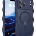 BENTOBEN Magnetic for iPhone 17 Pro Max Case, Cute Wavy [Full Camera Protection][Compatible with MagSafe] Matte AntiSlip Bumper Women Men Boys Protective Cover for 17 ProMax 6.9", Deep Blue