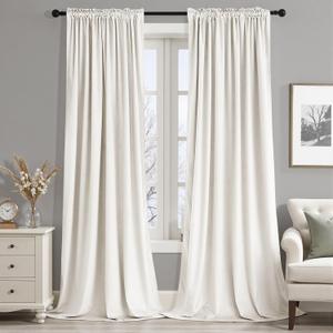 MIULEE Ivory Velvet Curtains Thermal Insulated Blackout Curtain Drapes for Bedroom Living Room Darkening 90 Inches Long Curtains Panels Rod Pocket Set of 2