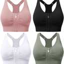 Zip Front Sports Bras for Women Adjustable Racerback Medium Support Bras Padded Post-Surgery Bras Seamless Yoga Athletic Bra M