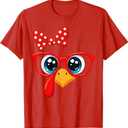 Turkey Face Red Cute Bow Thanksgiving Girl Women Kid T-Shirt Small