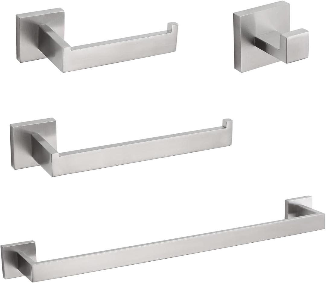 VELIMAX Premium Stainless Steel 4 Pieces Bathroom Hardware Accessories Set Wall Mounted Towel Bar Set, Brushed, 23.6-Inch