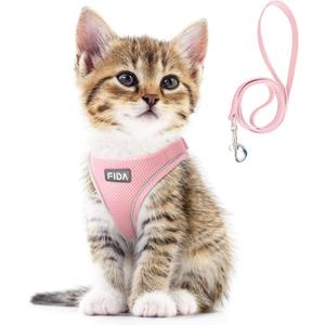 Fida Comfy Dog Harness with Leash, Cat Vest Harness Escape Proof, Breathable Lightweight Soft Mesh, Adjustable Reflective Step-in Harness for Puppy Toy Breeds & Extra-Small Pet (XXS, Pink) (XXS (Neck:11.4"-12.2"; Girth:12.6"-14.2"))
