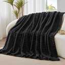 BEDELITE Fleece Black Throw Blanket for Couch - 300GSM Soft & Warm Fluffy Black Blanket, Decorative and Giftable Striped Blankets for Women, Men, 50"x60", Black