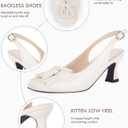 Coutgo Womens Slingback Kitten Heels Pumps Closed Square Toe Sexy Low Heel Tassels Party Wedding Dress Shoes (White)