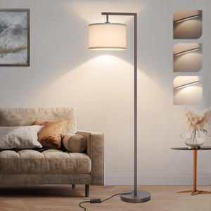Fully Dimmable Floor Lamp Brown, Arc Floor Lamp for Bedroom with Adjustable Hanging Shade & Foot Switch, Modern Standing Lamp Corner Light Reading Lamp for Living Room, Office, LED Bulb Included 11"D x 11"W x 65.2"H