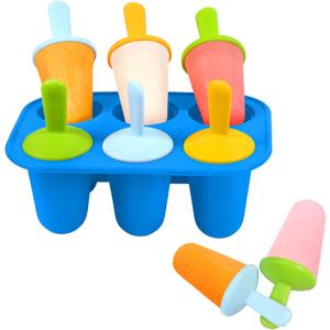 Miaowoof Silicone Popsicles Molds for Toddlers, 6-Cavity Non-BPA Premium Silicone Small Popsicle Molds, Ice Pop Mold with 6 Colorful Reusable Sticks for Kids (Blue)