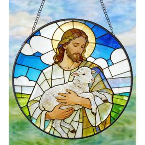 FancyPlus Stained Glass Window Hanging 7.9'' Jesus and Sheep Sun Catchers Stained Glass Suncatcher for Windows He is Risen Resurrection of Jesus Gift for Religious Christian Gifts Home Decor