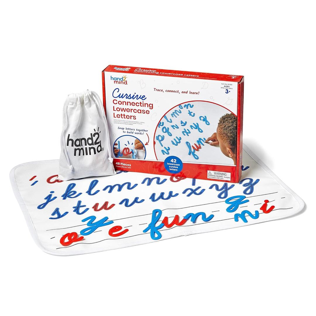 hand2mind Cursive Connecting Lowercase Letters, Tactile Letter Tracing, Cursive Alphabet Handwriting Practice, Fine Motor Activities, Homeschool Supplies, Classroom Manipulatives for Elementary School