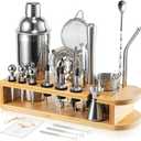 Cocktail Shaker Set, 26-Piece Premium Mixology Bartender Kit - 18/8 Stainless Steel Bar Set with Bamboo Stand - Includes Mixing Tin, Hawthorne & Mesh Strainer - Professional Gift for Men