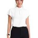 Women's Elegant Short Sleeve Mock Neck Workwear White Blouse Top – Size XL