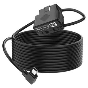 XMSJSIY OBD Power Cable for Dash Camera 90 Degree Right Angle Mini USB to OBD Parking Monitor Cable 12V-24V to 5V Dash Cam Hardwire Kit with Voltage Display and Low Voltage Protection - 3.5M/11.48FT