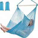 Barydat 2 Pcs Hanging Hammock Chair Boho Swing Chair Outdoor Indoor Comfy Soft Cotton Rope Weaving with 40 Inch Detachable Metal Bars for Backyard Living Room Garden, 270lb Capacity(Blue)