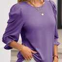Tankaneo Womens 3/4 Length Sleeve Tops Dressy Casual Blouse Puff Sleeve Cute Trendy T Shirts with Smocked Cuffs (Purple)