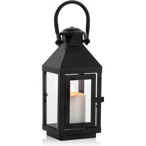 Nuptio Garden Lanterns for Candles, 20cm/7.87in Tall Vintage Style Pillar Candle Holder, Metal Halloween Candle Holders, Hanging Decorative Candle Lanterns for Wedding Christmas Parties Indoor Outdoor (Small, Black)
