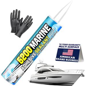 5200 Marine Sealant for Boats & RVs-Fast-Cure (30 Mins), Waterproof, UV-Resistant, High-Bond Adhesive Sealant for Hulls, Decks, Fiberglass, Wood & Metal-Eco-Friendly, Low Odor, with Gloves & Nozzle (1)