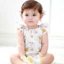 Baby Girl Bodysuit and Headband Outfit Cotton Ruffle Sleeveless Baby Clothes (12-18 Months, Beige Flowers)