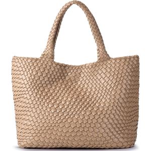 Woven Shoulder Bag for Women, Fashion Top Handle Soft Vegan Leather Shopper