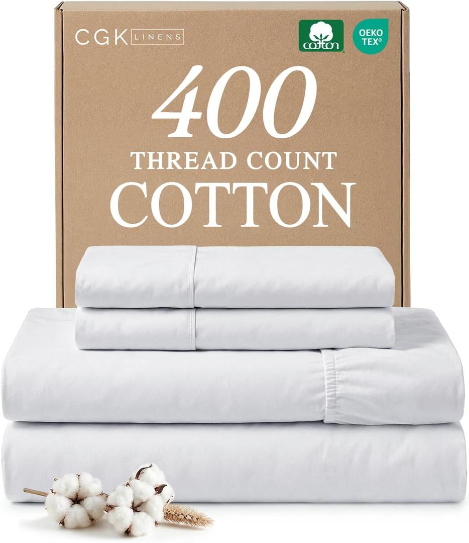 Cal King Sheet Set - 100% Cotton Sheets - 4 Piece Cal King Size Cotton Bed Set with Deep Pockets up to 16 Inches - Ultra Soft, Breathable & Cooling - Fade & Stain Resistant - Machine Washable - White