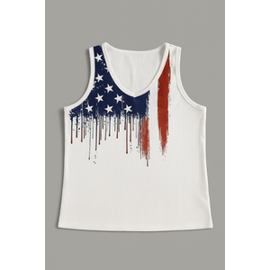 Womens American Flag Button V-Neck Tank Coloful Printed Sleeveless Patriotic Shirts Summer Tops (Large)