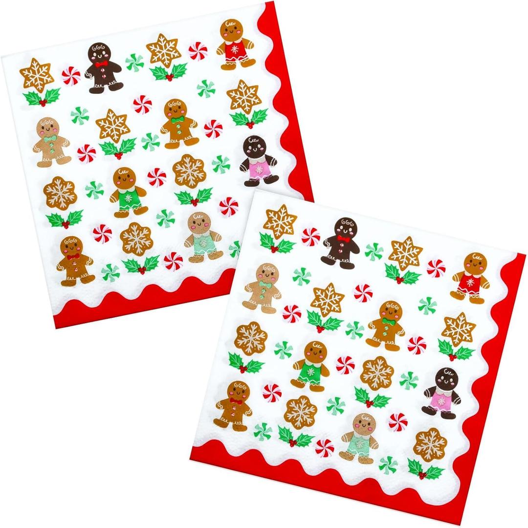 80 Gingerbread Party Paper Napkins Christmas Disposable Paper Luncheon Napkins
